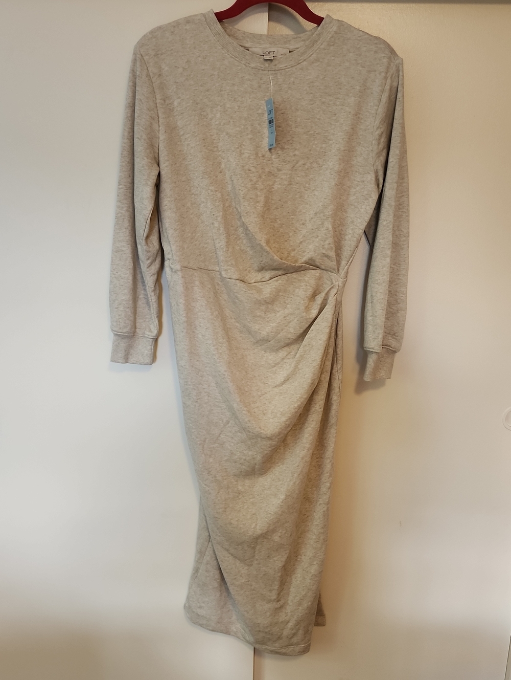 LOFT Heather Gray Long Sleeve Twist-Waist Knit Dress Nwt